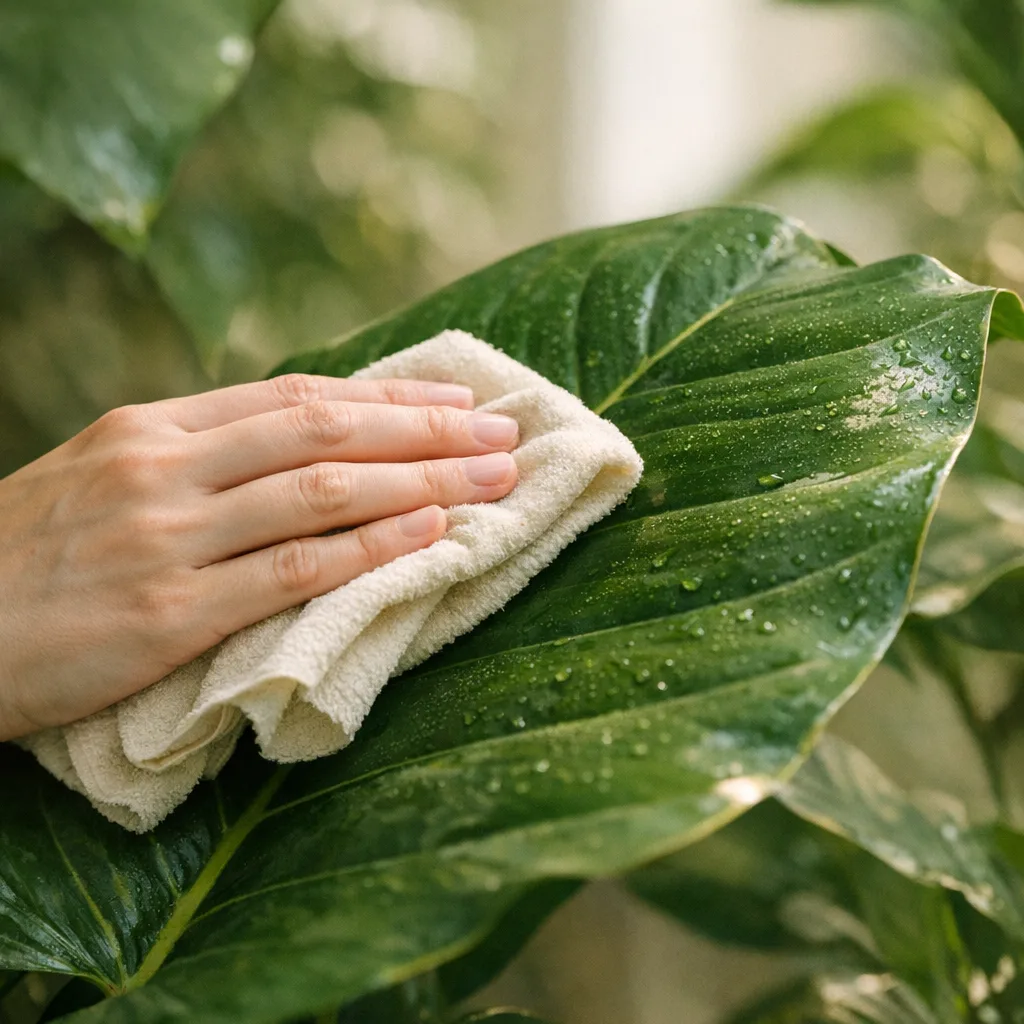 Nettoyer les feuilles des plantes d'intérieur